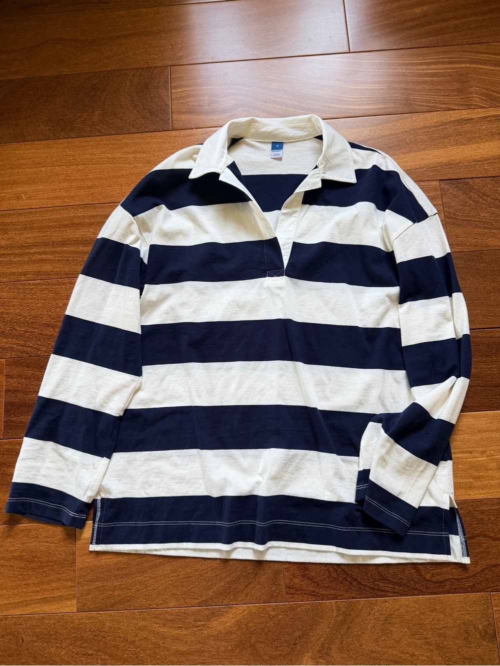 Navy and White Rugby Stripe Long-Sleeve Shirt